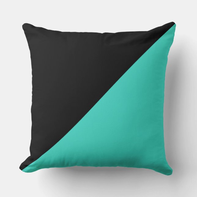 Turquoise & Black Solid Color Background Throw Pillow (Front)