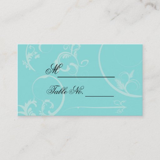 Customizable Turquoise Black Swirl Flourish Wedding Place Card Business Cards