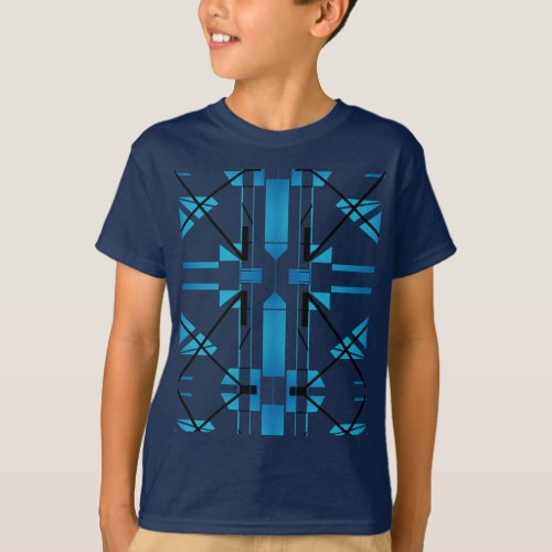Turquoise Black Symmetrical Abstract Lines Shapes T_Shirt
