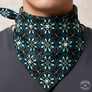 Turquoise & Black Trendy Chic Geometric Pattern Bandana