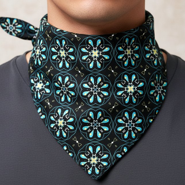 Turquoise & Black Trendy Chic Geometric Pattern Bandana (Creator Uploaded)
