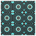 Turquoise &amp; Black Trendy Floral Geometric Pattern Fabric