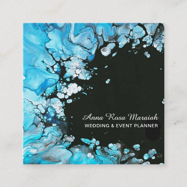 *~* Turquoise Black Wedding Beauty Abstract Square Business Card (Front)