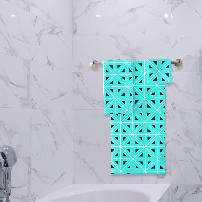 Turquoise Black & White Chic Geometric Pattern Bath Towel Set (Creator Uploaded)