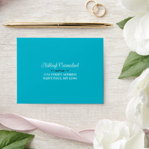 Turquoise, Black White Damask Wedding A2 Size RSVP Envelope