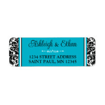 Turquoise, Black White Damask Wedding Address