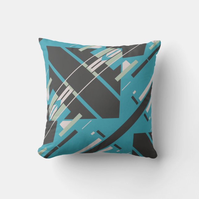 Turquoise Black White Diagonal Southwest Art Look Throw Pillow (Front)