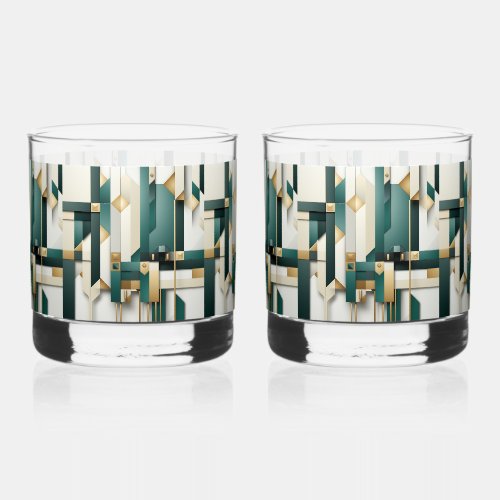 Turquoise Black White Gold Modern Geometric Whiskey Glass