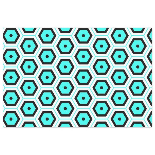 Turquoise Black White Honeycomb Geometric Pattern Tissue Paper