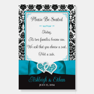 Turquoise, Black, White Love Hearts Wedding Foam Board