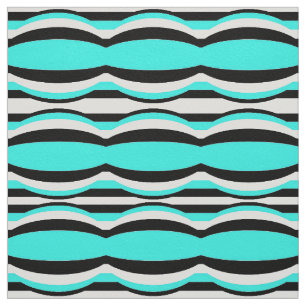 Turquoise Black & White Op Art Geometric Pattern Fabric