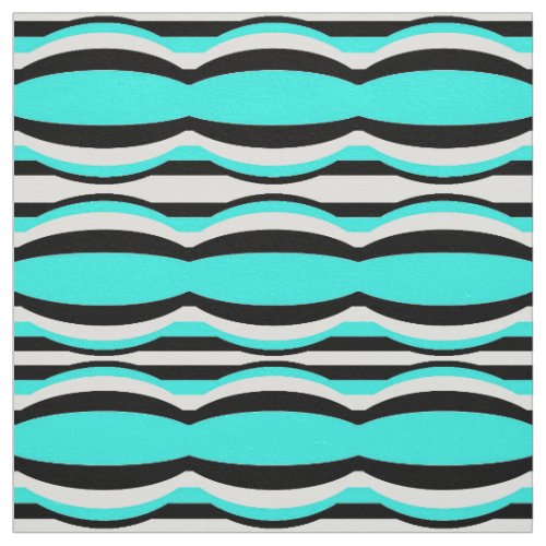 Turquoise Black  White Op Art Geometric Pattern Fabric