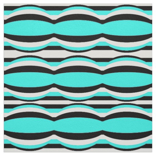 Turquoise Black & White Op Art Geometric Pattern Fabric