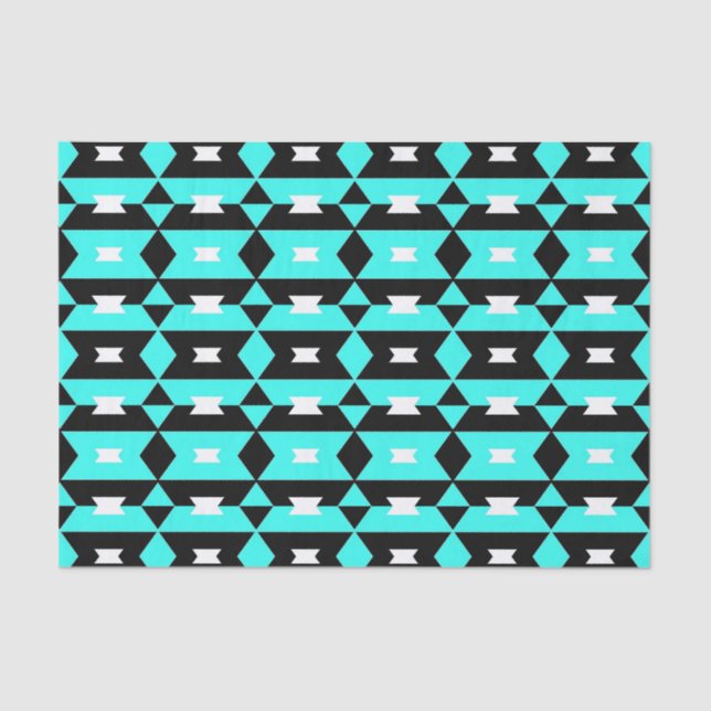 Turquoise Black & White Op Art Geometric Pattern Tissue Paper (Front)