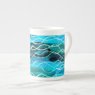 Turquoise, Black, White 'Waves'  Bone China Mug