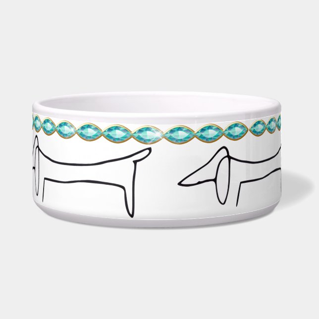 Turquoise Bling Dachshund Pet Bowl (Front)