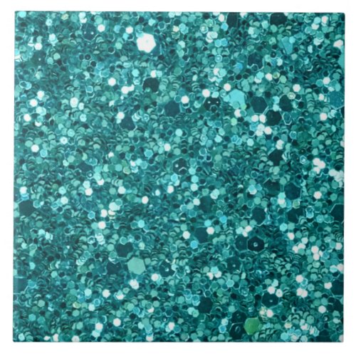 Turquoise Bling sparkle and glitter Ceramic Tile