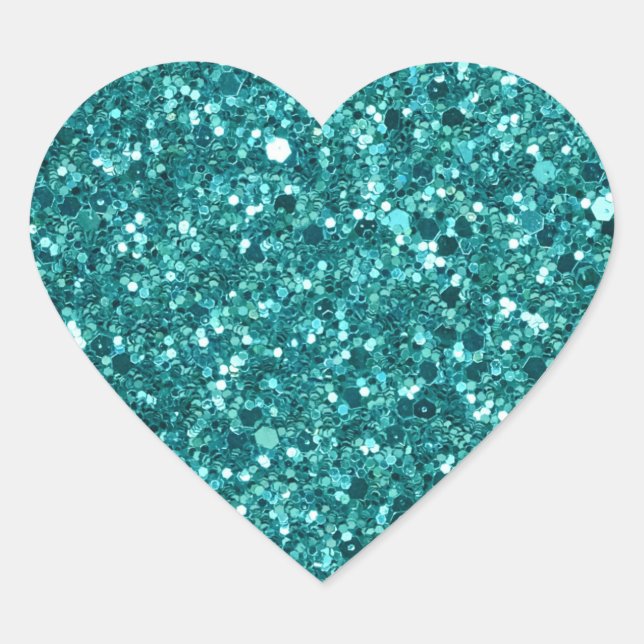 Turquoise Bling, sparkle and glitter Heart Sticker (Front)
