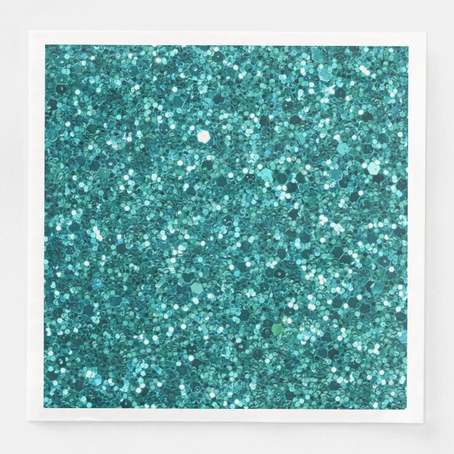 Turquoise Bling, sparkle and glitter Paper Dinner Napkins (Front)