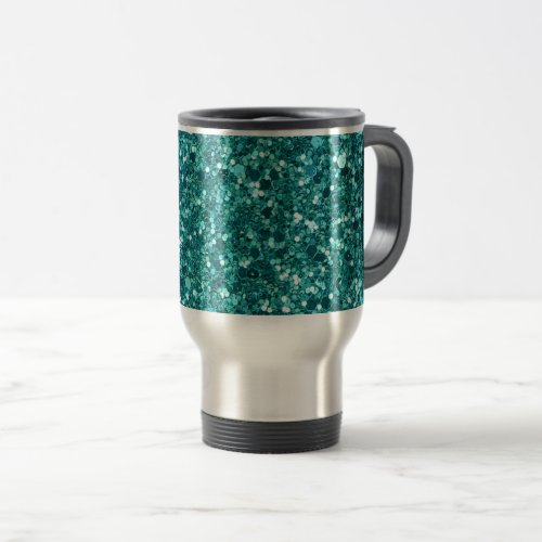 Turquoise Bling sparkle and glitter Travel Mug