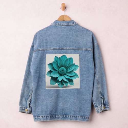 Turquoise Bloom Hyperrealistic Floral Clipart Ill Denim Jacket