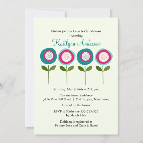 Turquoise Blooms Bridal Shower Invitation