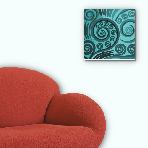 Turquoise_Blue Abstract Botanical Fern Leaf Curl Canvas Print