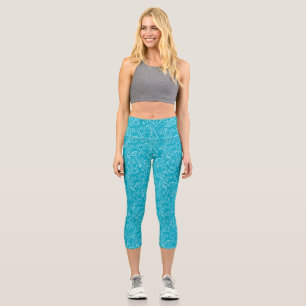 Turquoise Blue Abstract Capri Leggings