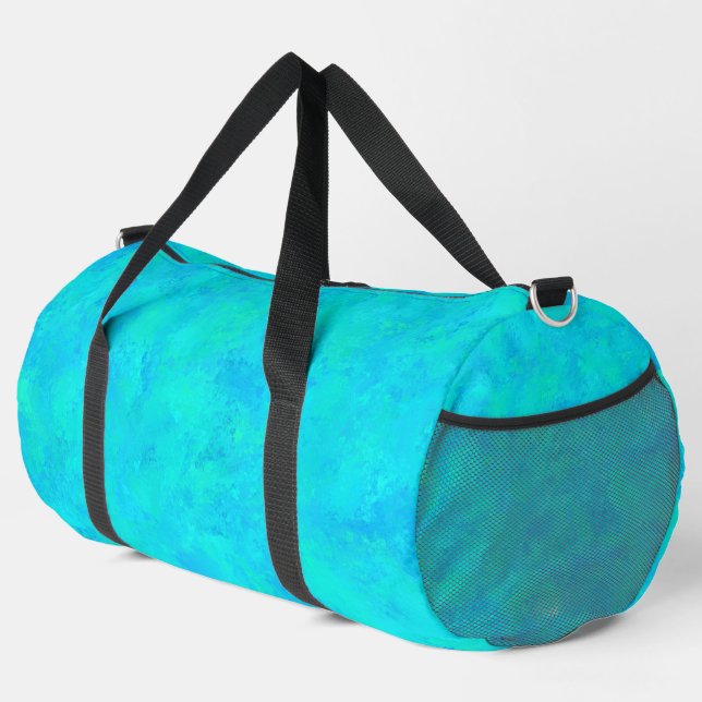 Turquoise Blue Abstract Pattern Large Duffle Bag (Right Corner)