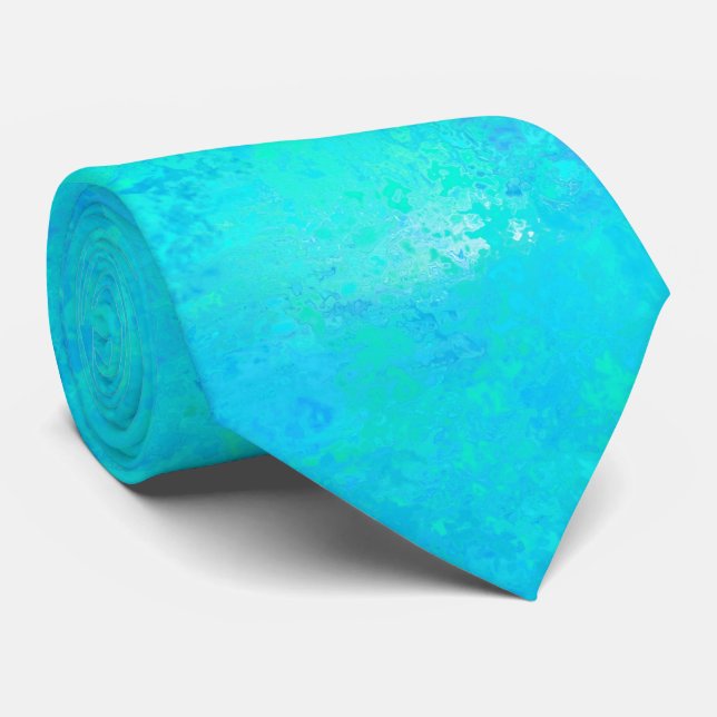 Turquoise Blue Abstract Pattern Neck Tie (Rolled)