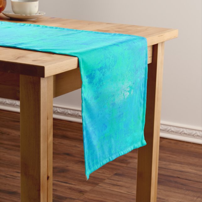 Turquoise Blue Abstract Pattern Short Table Runner (In Situ)