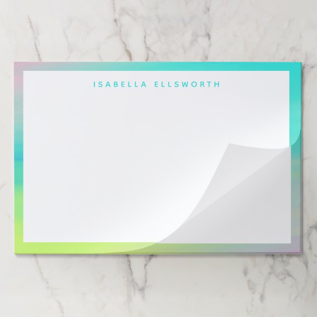 Turquoise Blue Abstract Watercolor Personalized Paper Pad (Folded)