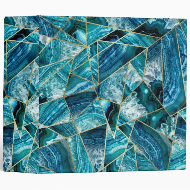 Turquoise Blue Agate Black Gold Geometric Triangle Binder (Front/Spine)