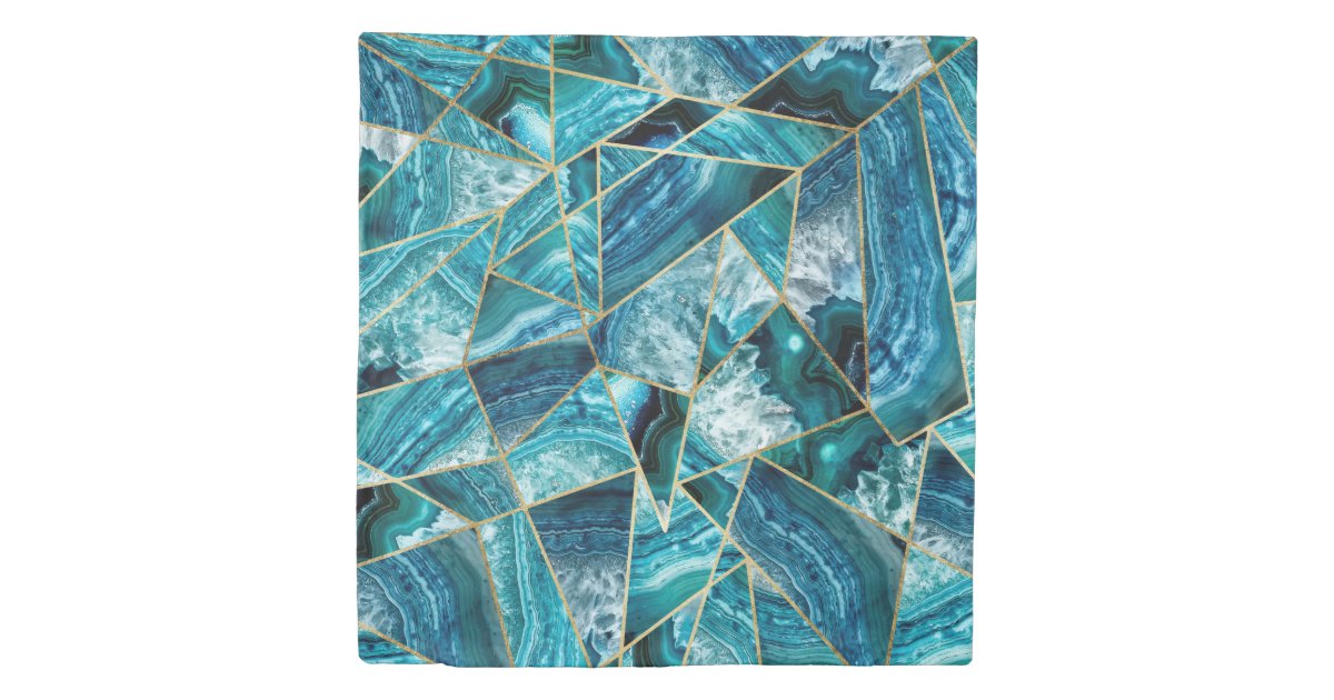 Turquoise Navy Blue Agate Black Gold Geometric Triangles Bath Mat by  BlackStrawberry