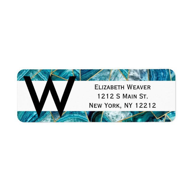 Turquoise Blue Agate Black Gold Geometric Triangle Label (Front)