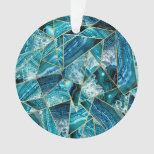 Turquoise Blue Agate Black Gold Geometric Triangle Ornament