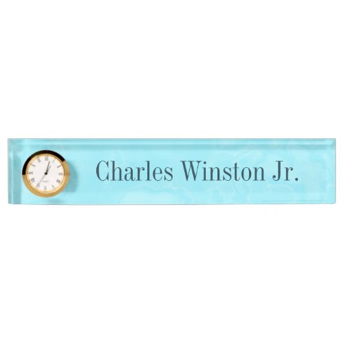 Turquoise Blue Agate Desk Name Plates Clock