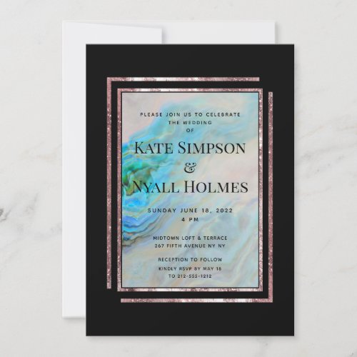 Turquoise Blue Agate Rose Gold Wedding  Party Invitation