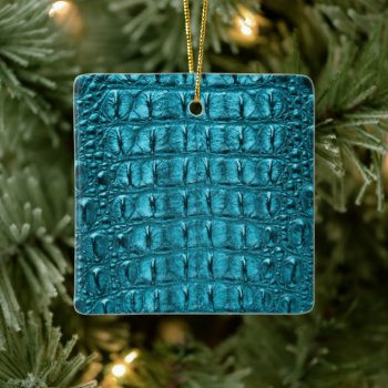 Turquoise Blue Alligator Print Ceramic Ornament by WhenWestMeetEast at Zazzle
