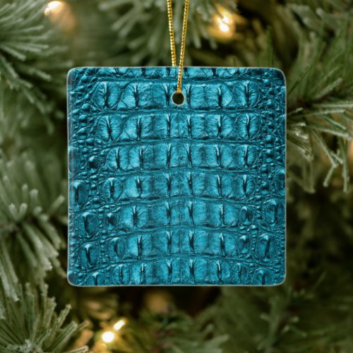 turquoise blue alligator print ceramic ornament