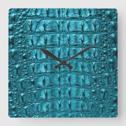 turquoise blue alligator print square wall clock