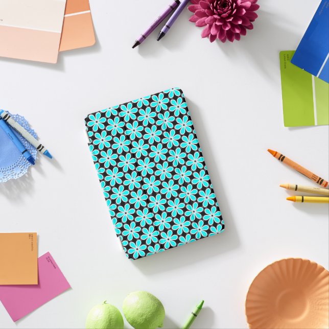 Turquoise Blue and Black Floral Pattern   iPad Mini Cover (In Situ)