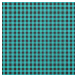 Turquoise Blue and Black Gingham Check Pattern Fabric