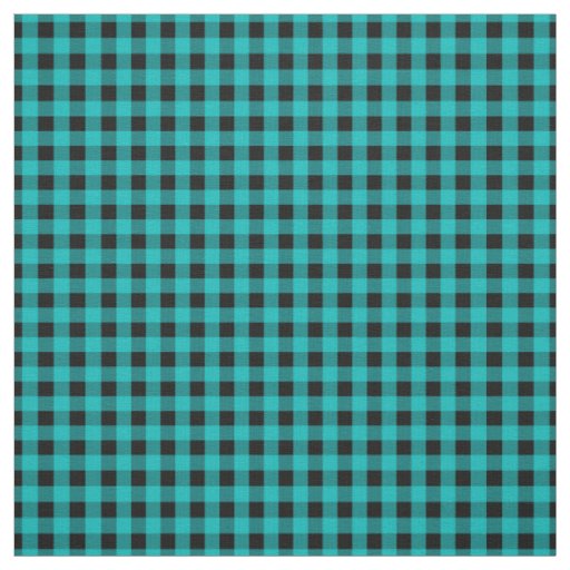 Turquoise Blue and Black Gingham Check Pattern Fabric