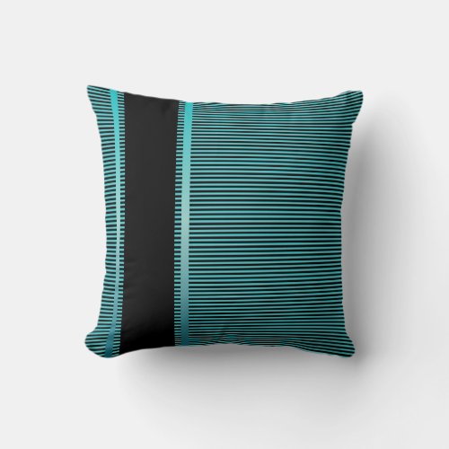 Turquoise Blue and Black Pin Stripes Throw Pillow