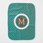 Turquoise Blue and Brown Stripes Pattern Monogram Burp Cloth