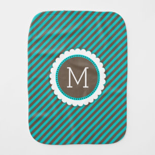 Turquoise Blue and Brown Stripes Pattern Monogram Burp Cloth