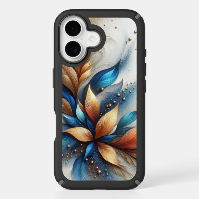 Turquoise Blue and Gold Leaves Abstract Art  Speck iPhone Case (Front)