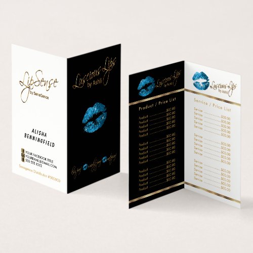 Turquoise Blue and Gold Lip Price and Service List Business Card