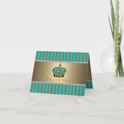 Turquoise Blue and Gold Prince Baby Shower Thank You Card